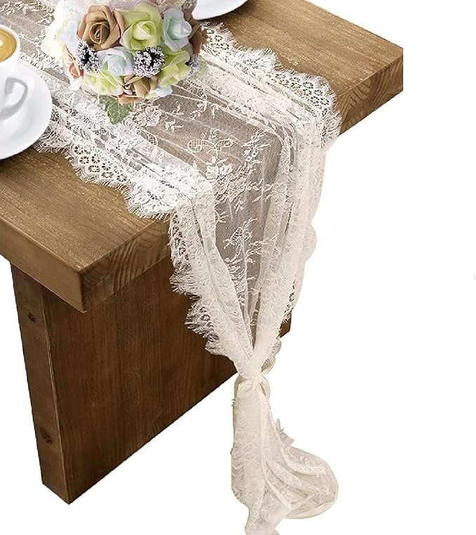 20 Pcs White Lace Table Runner 14 x 120 Inch Embroidered Boho Table Runner for Wedding Party Bridal Shower Decorations Vintage Rustic Table Runners