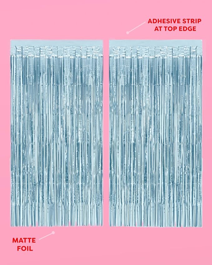 xo, Fetti Party Decorations Matte Blue Fringe Foil Curtain - Set of 2 | Bachelorette Bridal Shower Backdrop, Wedding, Birthday Photo Booth