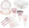 176 Pieces Gold Disposable Party Dinnerware Set &Golden Dot Disposable Party Dinnerware - Black Paper Plates Napkins Cups, Gold Plastic Forks Knives Spoons (25 Guests,176 Pieces)