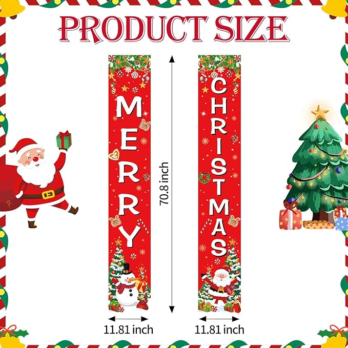 Merry Christmas Front Door Porch Banner, Christmas Sign Holiday Hanging Banner for Xmas Party Decorations, Indoor, Outdoor, Holiday Family Gathering, Winter Party Supplies