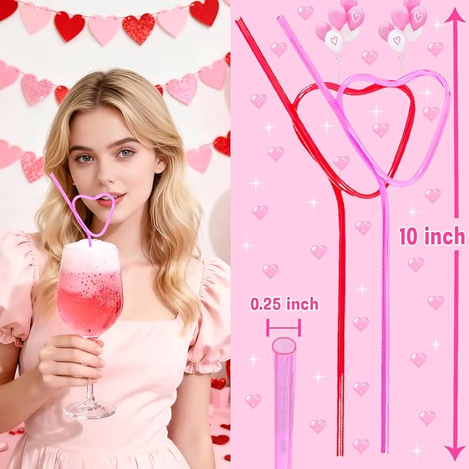 24PCS Valentine’s - Day - Wedding - Bachelorette - Party - Straws - Supplies - Decorations - Heart Shaped Drinking Straws for Galentine's Day V- Day Party Favors，Bridal Shower Birthday Parties Decor