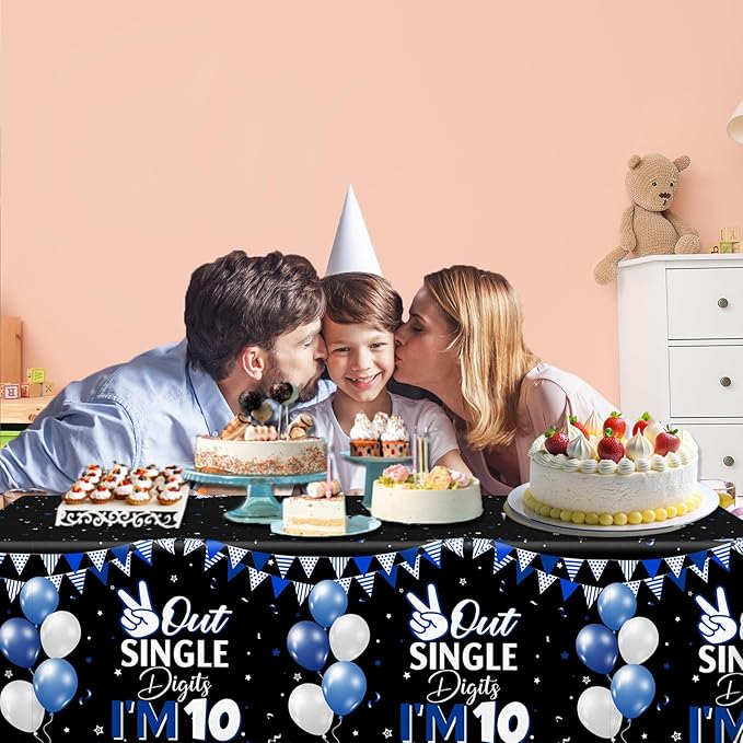 10th Birthday Decorations for Boys,3pcs Double Digits Birthday Boy Tablecloths 10 Year Old Birth-Day Decorations Plastic Table Cover for Boys Birth-Day Party