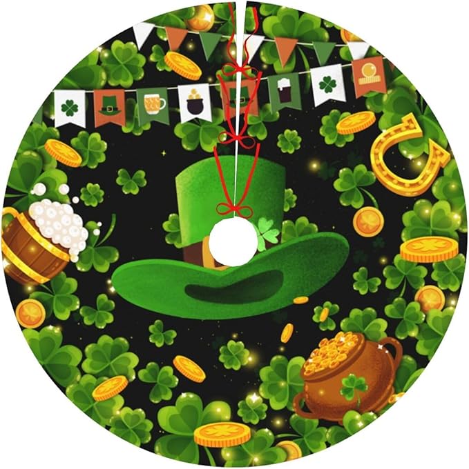 St Patrick's Day Tree Skirt Xmas Tree Mat Halloween Christmas Tree Ornaments Decorations Holiday Party Indoor Outdoor 30"