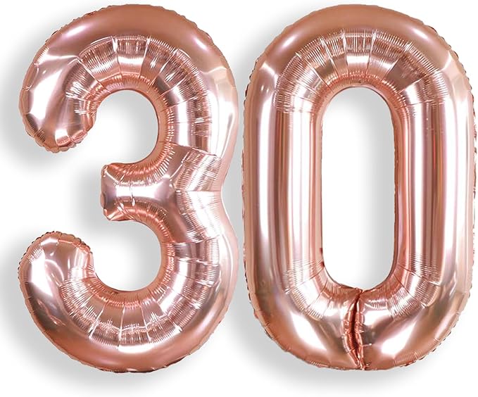 AULE 40 Inch Large 30 Number Balloons Rose Gold Big Foil Number Balloons Giant Helium Happy 30th Birthday Party Decorations for Women Huge Mylar Anniversary Supplies