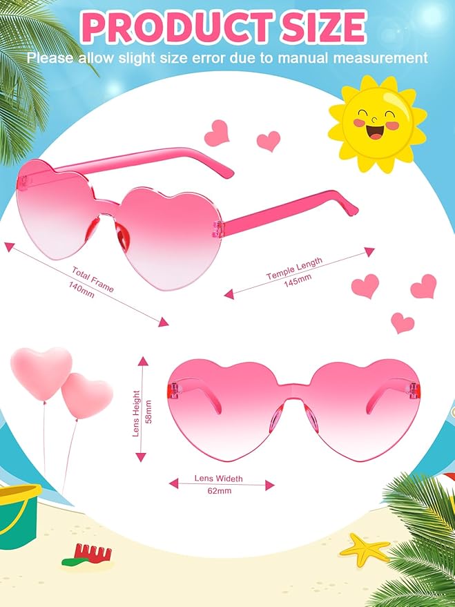 12 Pairs Heart Shaped Sunglasses for Women Colorful Glasses Fun Trendy Transparent Heart Sunglasses Party Favor