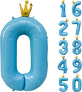 Blue Number 0 Balloon with Crown, 40 inch Blue Number Balloon 0th Birthday Party Decoration BlueCrown Balloons 0-9 for Birthday Party Anniversary Decorations Supplies