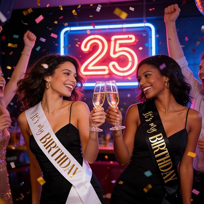 2 Pack It's my Birthday Sash for Women Men Adult Girls Kids Happy Birthday Decorations Accessories Gifts Black and White Sashes with Gold and Rose Gold Lettering