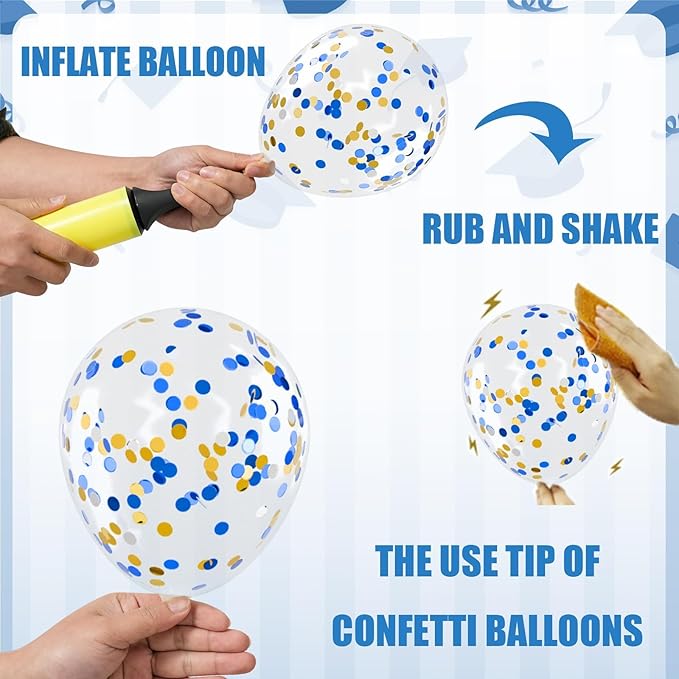 OuMuaMua 74 Pack Graduation Party Decorations Balloons Set - 12 Inch Navy Blue Metallic Gold Graduation Balloons Blue Gold White Confetti Balloons for Class of 2026 Grad Birthday Party Decor Supplies