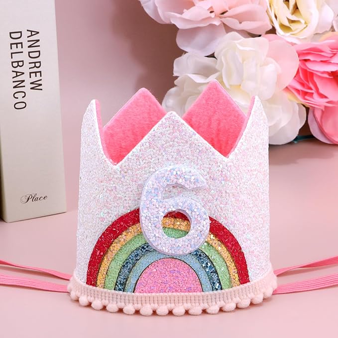 6 Year Old Girl's Rainbow Princess Tiara Birthday Crown, Party Accessories and Gifts