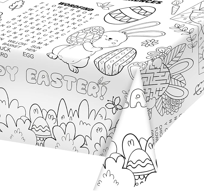 Gatherfun 2 pcs Disposable Easter Color-in Paper Tablecloth Decoration，Happy Easter Paper Table Cover for Children School Party Decor-54 x 88 in，2 pcs