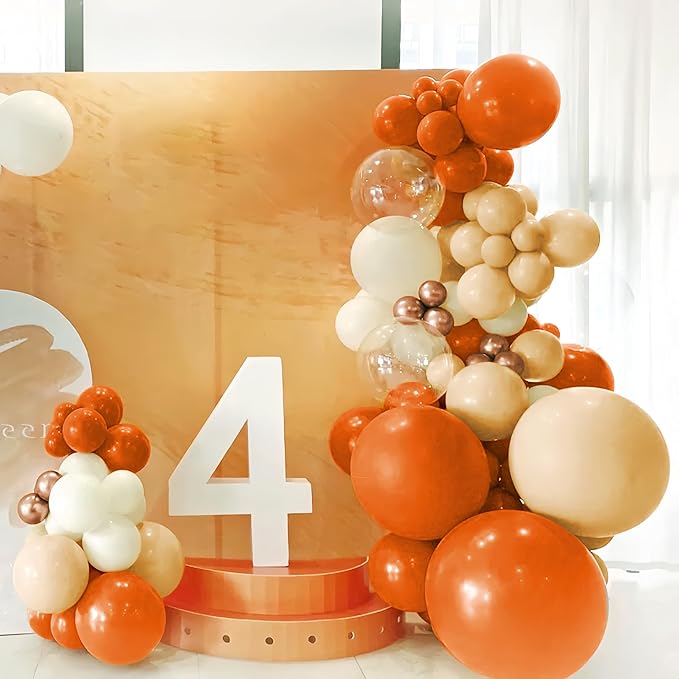 Fall Balloon Arch Kit, 160Pcs Orange White Metallic Copper Boho Thanksgiving Balloons Garland for Autumn Birthday Baby Shower Party Decorations