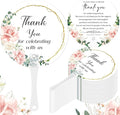 100 Pcs Wedding Hand Fans for Guests Bulk Decorative Plastic Handheld Wedding Favor Fans with Handle Thank You for Celebrating with Us for Ceremony Bridal Shower Party Decor(Flower)