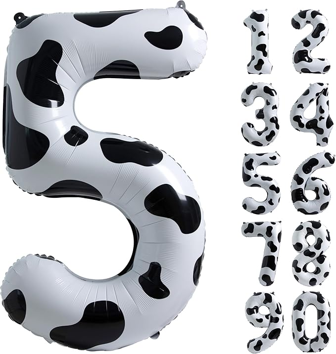 Cow Print Balloon Birthday Decorations Supplies,40 inch Number 5 Balloon | Cowgirl Theme Number Balloons for 5st Birthday Party | Farm Barn Decor for kids
