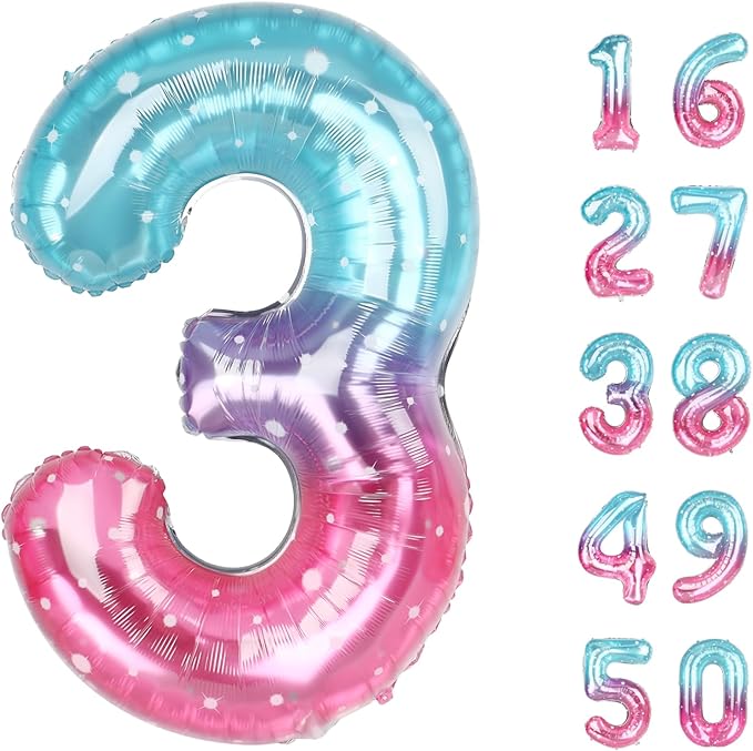 40 Inch Starry Balloon Number 3 Balloon,Number Balloons Starry Big Giant Jumbo Number 3 Foil Mylar Balloons for 13th Birthday Party Anniversary Events,Wedding Anniversary Party Decorations