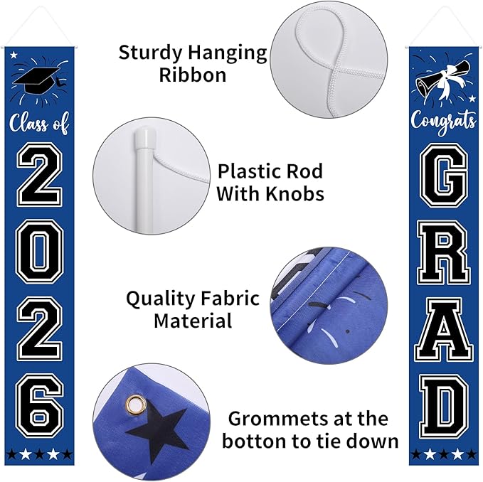 Graduation Decorations Class of 2026 Hanging Grad Banner, Graduation Decorations Class of 2026 for Any Schools or Grades (blue)