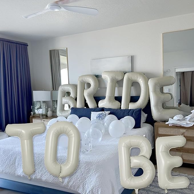 40 Inch Beige BRIDE TO BE Foil Balloons, Gaint Cream Bride Balloon Bachelorette Party Decorations, Large Ivory BRIDE TO BE Mylar Balloon Letter Banner for Engagement Bridal Shower Sign Hen Party Decor