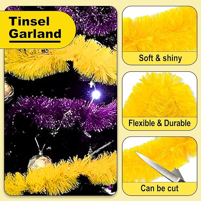 25 Feet Christmas Tinsel Garland, Metallic Twist Garland Wall Hanging Tinsel Garland Backdrop for Parade Floats, Carnival, Birthday, Wedding, New Year Party Decorations (Macaron Yellow, 4in x 25ft)
