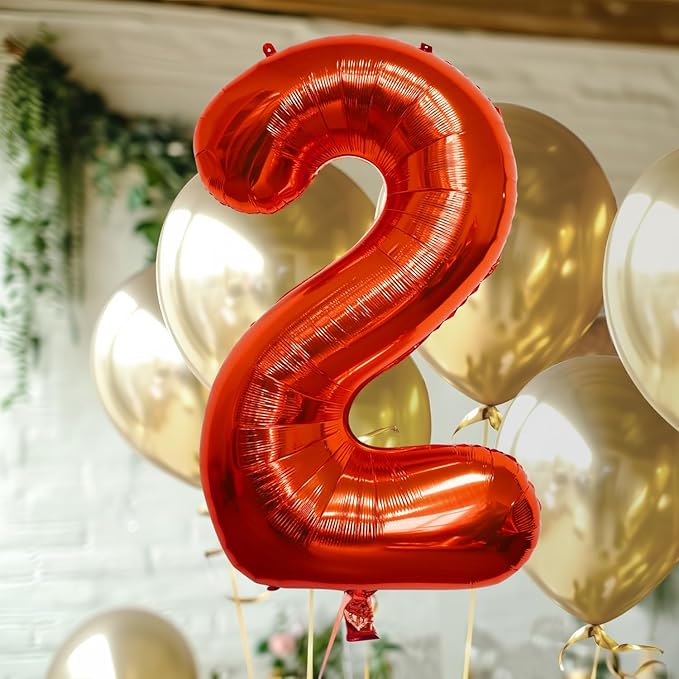 40 Inch Large Red Number Celebration and Decoration Balloon for Birthday Parties, Graduations, Anniversaries, Weddings, Photo Shoots, Special Events - Helium Foil Mylar (Red Number 2)