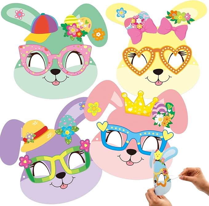 WorldBazaar Easter Bunny Mask Crafts 24 Packs DIY Paper Spring Bunny Mask with Stickers Classroom Family Activities Spring Crafts Easter Party Supplies