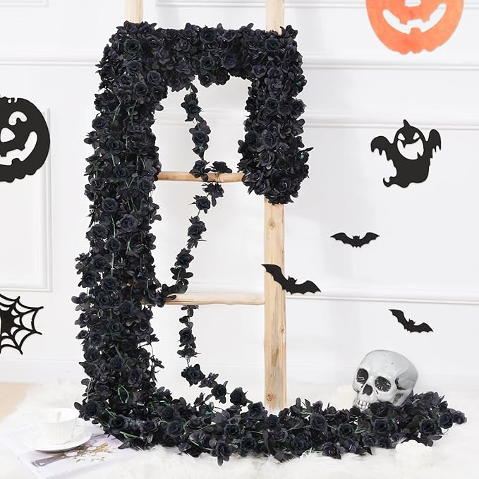 BLEUM CADE 5Pcs 41Ft Flower Garland Artificial Rose Vines for Bedroom, Cute Fake Hanging Flower Vines Floral Garland Decorations for Halloween Wedding Party Wall Room Decor Aesthetic