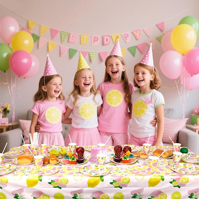 Pink Lemon Party Decoration - Lemon Birthday Party Tableware Supplies Includes Plates, Cups, Napkins, Tablecloth, Straws (20)