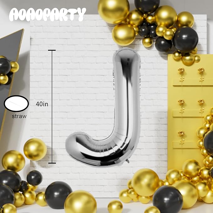 Letter Balloons 40Inch Large Giant big Foil Mylar Silver Balloons J for Birthday Party Decorations