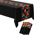 Oudain 3 Pcs Fiesta Tablecloth 108 x 54 Inch Plastic Tablecover Mexican Waterproof Tablecloth Disposable Table Cover for Taco Night Festive Mexican Fiesta Wedding Party Decoration (Black)