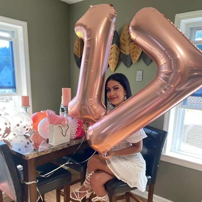 Rose Gold Number 70 Birthday Balloons, 40 Inch Large Rose Gold Mylar Foil Number 7 & 0 Balloons for Women, 70th Birthday Balloons for 70 Year Old Anniversary Birthday Party Decorations Supplies
