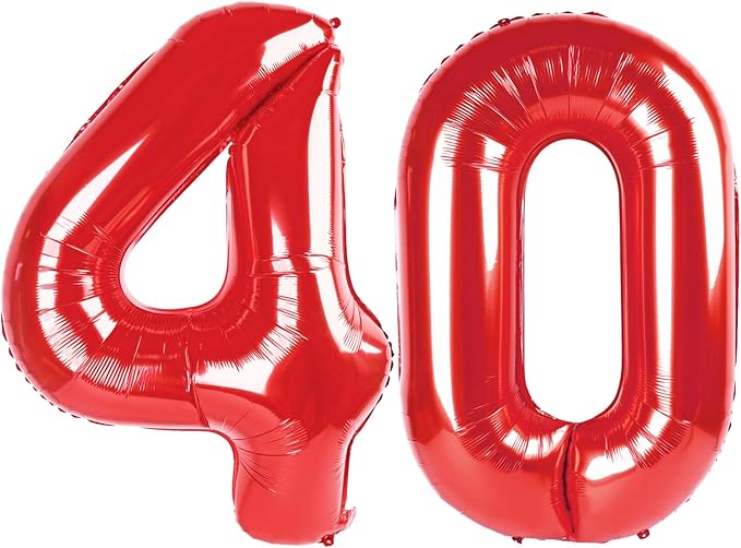 Number 40 Balloons, 40 Inch Balloons for Woman Man 40th Red Birthday Party Decoration, Foil Number Ballon for 40 Valentine's Day, Anniversary, Bridal Shower, Graduation