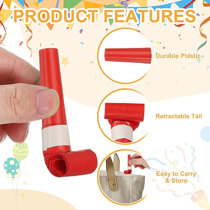 uxcell 20 Pcs Colorful Noise Makers Plastic Party Blowers Party Favors for Birthday Parties Holiday Christmas New Years Gift Favors, Red