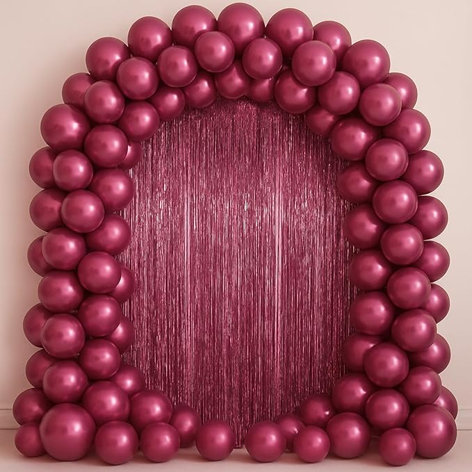 3.3 x 6.6 ft Foil Fringe Backdrop Curtains, Tinsel Streamers Party Decorations, Fringe Backdrop for Birthday, Baby Shower, Gender Reveal, Graduation (6, Burgundy)