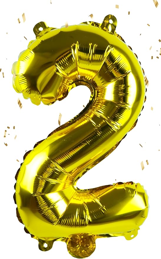 Gold Number “2”Balloons 16 Inch, Mylar Foil Custom Single Letter, Hanging, Reusable for girls boys adults Birthday,Surprise,Wedding, Celebration, Sports Party Event Decoration Supplies