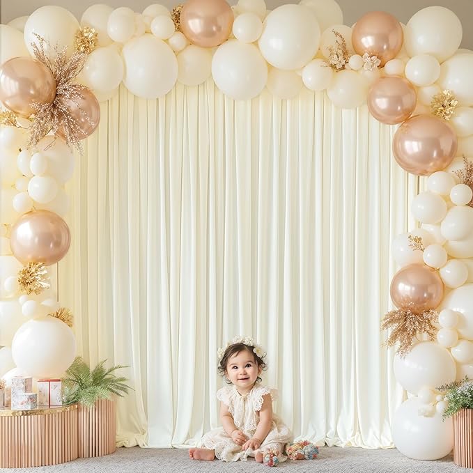 8x10FT Ivory Backdrop Curtains for Wedding Parties, Wrinkle Free Polyester Photography Backdrop Drapes for Wedding Baby Shower Birthday Parties Stage Background Stand Decorations 4x10ft,2 Panels