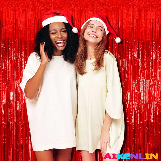 4 Pack 3.2Ft x 8.2Ft Red Foil Fringe Curtain Backdrop, Metallic Tinsel Foil Fringe Streamers Curtains Background for Photo Booth, Birthday, Wedding, Disco, Bachelorette, Christmas Party Decoration