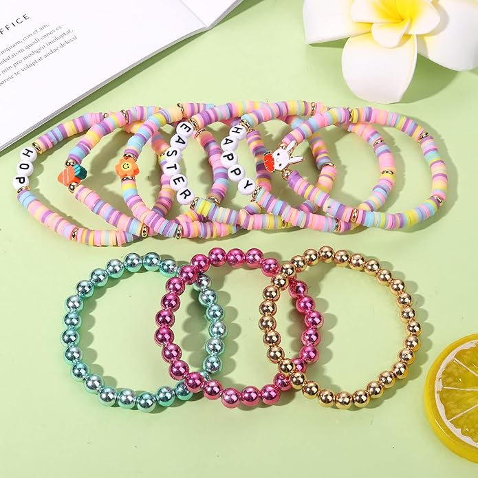 Surfer Heishi Bracelets for Women Stackable Rainbow Vinyl Disc Clay Beaded Stretch Bracelets Elastic Layering Friendship Bracelets Boho Summer Beach Jewelry