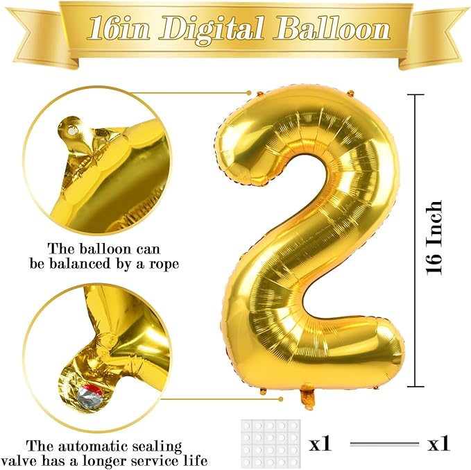 TONIFUL Number Balloons 16 Inch Gold 0-9 Number Mylar Foil Balloons 10 Pcs Gold Custom Digital Balloons for Birthday Party Engagement Graduations Anniversary Baby Shower Decorations Party Supplies