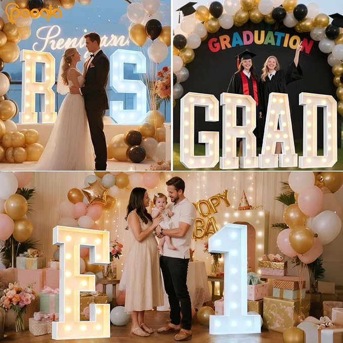 Pooqla 4 FT Light Up Marquee Letters, Giant Mosaic Letter Cool White and Warm White LED, Large Lighted Alphabet Lights for Balloons Birthday Party Anniversary Wedding Decorations, Letter R