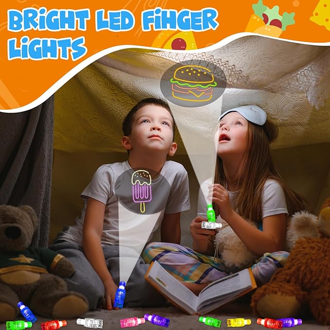 24PCS Party Favors LED Finger Lights, Glow in the Dark Light Up Toys Gifts Bulk for Kids Boy Girl Birthday Goodie Bags Stuffers Party Decorations Back to School Party Classroom Prizes (food)