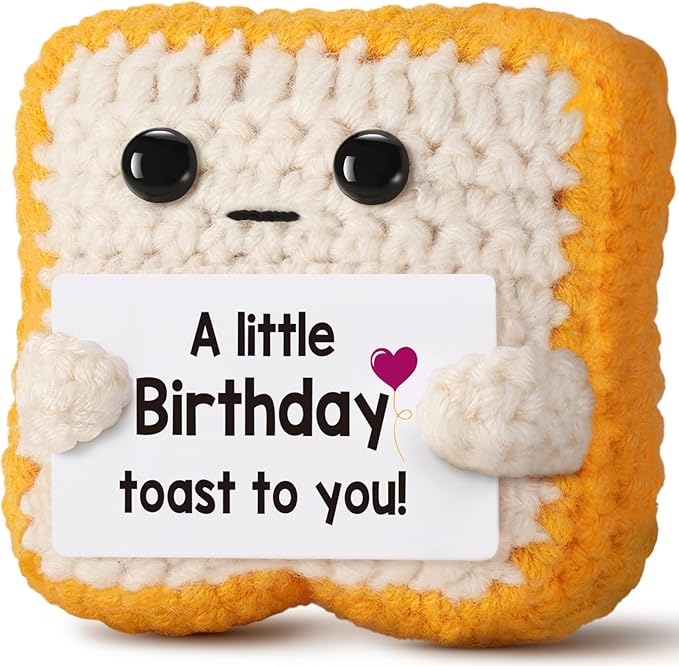 A little Birthday Toast to you - Funny Happy Birthday Gifts for Women, Men, Mom, Dad, Friend, Best Gift for Her Ideas - Unique Crochet Toast Gift Card - Cute Easter Basket Stuffers for Daughter, Son