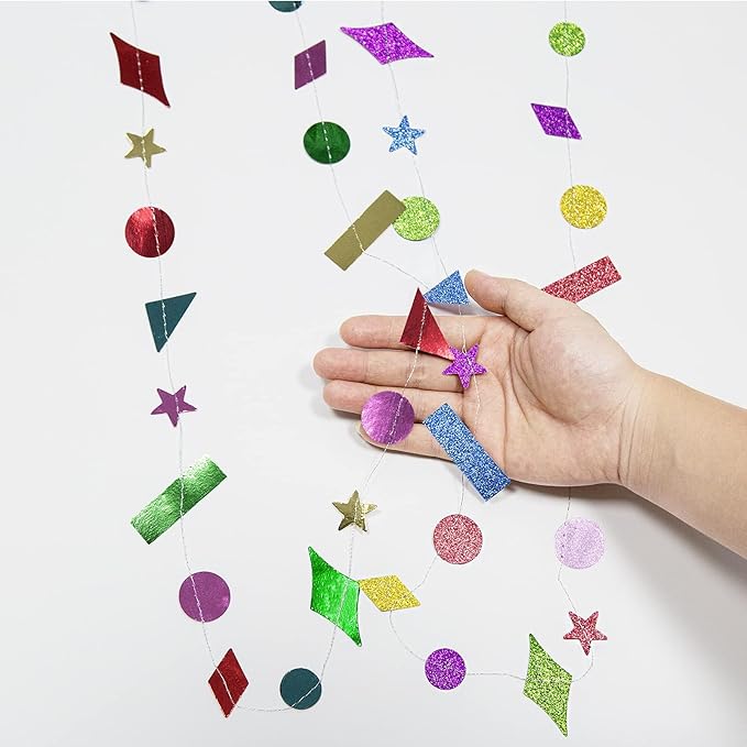 Cheerland Colorful Confetti Garlands Holographic Party Decorations Glitter Rainbow Star Backdrop for Birthday New Year's Eve Baby Shower Bridal Shower Graduation Fiesta Celebration Supplies 10pcs