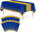 12 Pack Blue and Gold Tablecloth Party Decorations Plastic Blue Tablecloth Printed Gold Table Runner 54 x108 Inch Disposable Rectangle Table Cover for Birthday Wedding Graduation Anniversary