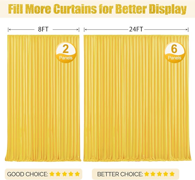 24x10FT Yellow Backdrop Curtains for Wedding Parties, Wrinkle Free Polyester Photography Backdrop Drapes for Wedding Baby Shower Birthday Parties Stage Background Stand Decorations 4x10ft,6 Panels