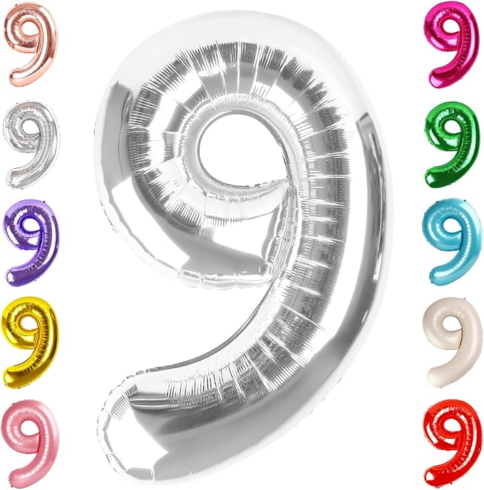 40 Inch Silver Numbers 9 Balloon, Balloons Decorations for 9 19 90 Birthday Party, Engagement, Wedding, Graduations, Photo Shoot Supplies