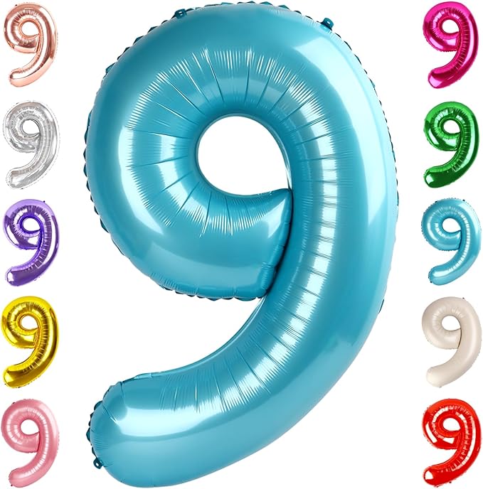 40 Inch Pearl Blue Numbers 9 Balloon, Balloons Decorations for 9 19 90 Birthday Party, Engagement, Wedding, Graduations, Photo Shoot Supplies