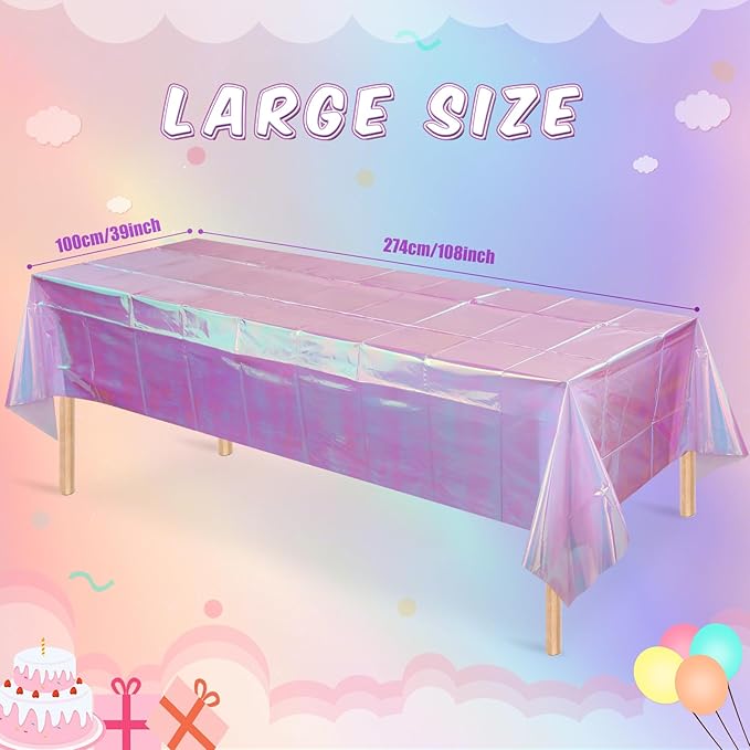 FunnyPars 1 Pack Light Purple Plastic Tablecloths for Rectangle Tables, Shiny Disposable Laser Rectangle Table Covers Foil Tablecloth Iridescent Party Decoration Birthday Bridal Wedding, 39x108 Inch