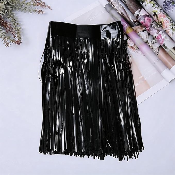 Black Foil Fringe Garland 6Pcs 10 Feet Metallic Tinsel Hanging Curtain Glitter Backdrop Banner for Parade Floats Christmas Wedding Party Decorations
