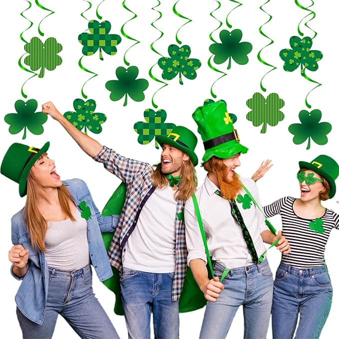 St-Saint Patricks-Day Decorations Garland-Swirls Decor - 16Pcs St.Patrick's Green Shamrock Clover Streamers,Baby Shower Birthday Irish Lucky Window Hanging Party Supplies Hugtmr
