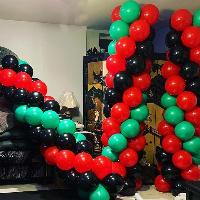 126Pcs Balloon Garland Kit Red Green Black, Different Sizes Red Black Dark Green Balloon Arch Kit Metallic Gold Balloons, Red Black Green Latex Balloons for Birthday Christmas New Year Party Decor
