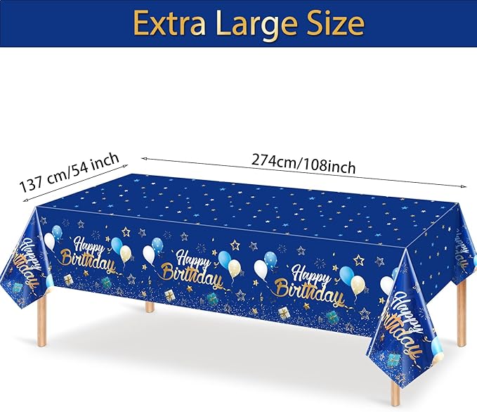 Tegeme Navy Blue Party Supplies Stars Happy Birthday Tablecloths Starry Confetti Table Covers for Kids Boys Girls Baby Shower Birthday Party Decorations (Navy Blue and Gold,1 Pack)