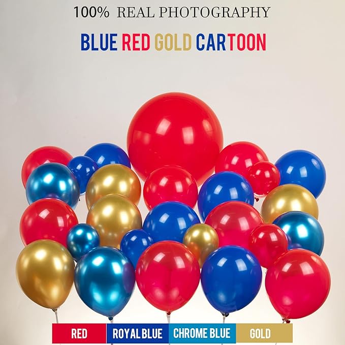 Kozee Red Blue Gold Balloon garland arch Kit 130 PCS chrome blue with foil Star diy long balloons for kid video game Cartoon Hedgehog theme birthday superhero gamer party decorations